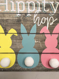 Easter Hippity Hop 3 Bunnies with 3-D Cotton Tails Sign
