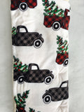 Christmas Red and Black Check Truck Carrying Tree Flannel to Sherpa Blanket Throw