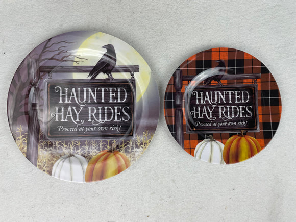 Halloween Haunted Hay Rides Large or Small Melamine Plate
