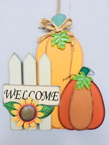 Harvest Welcome Pumpkin and Gourd Wall Hanging with Sunflower