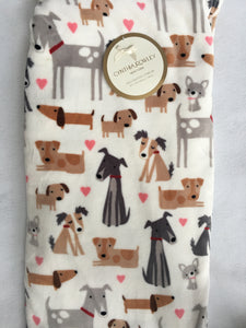 Valentine Dogs and Hearts Plush Blanket Throw