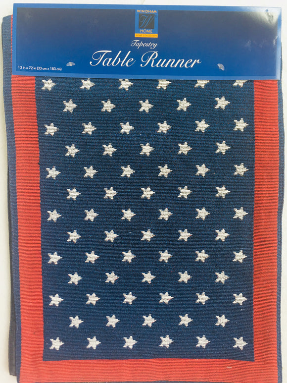 Patriotic Red White and Blue with Stars Table Runner