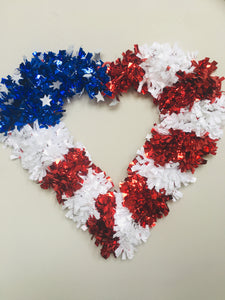 Patriotic Tinsel Heart Wreath
