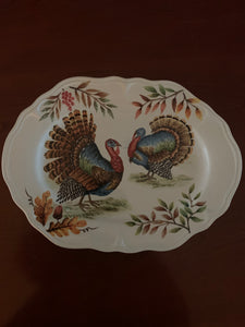 Clearance Two Turkeys Oval Ceramic Plate